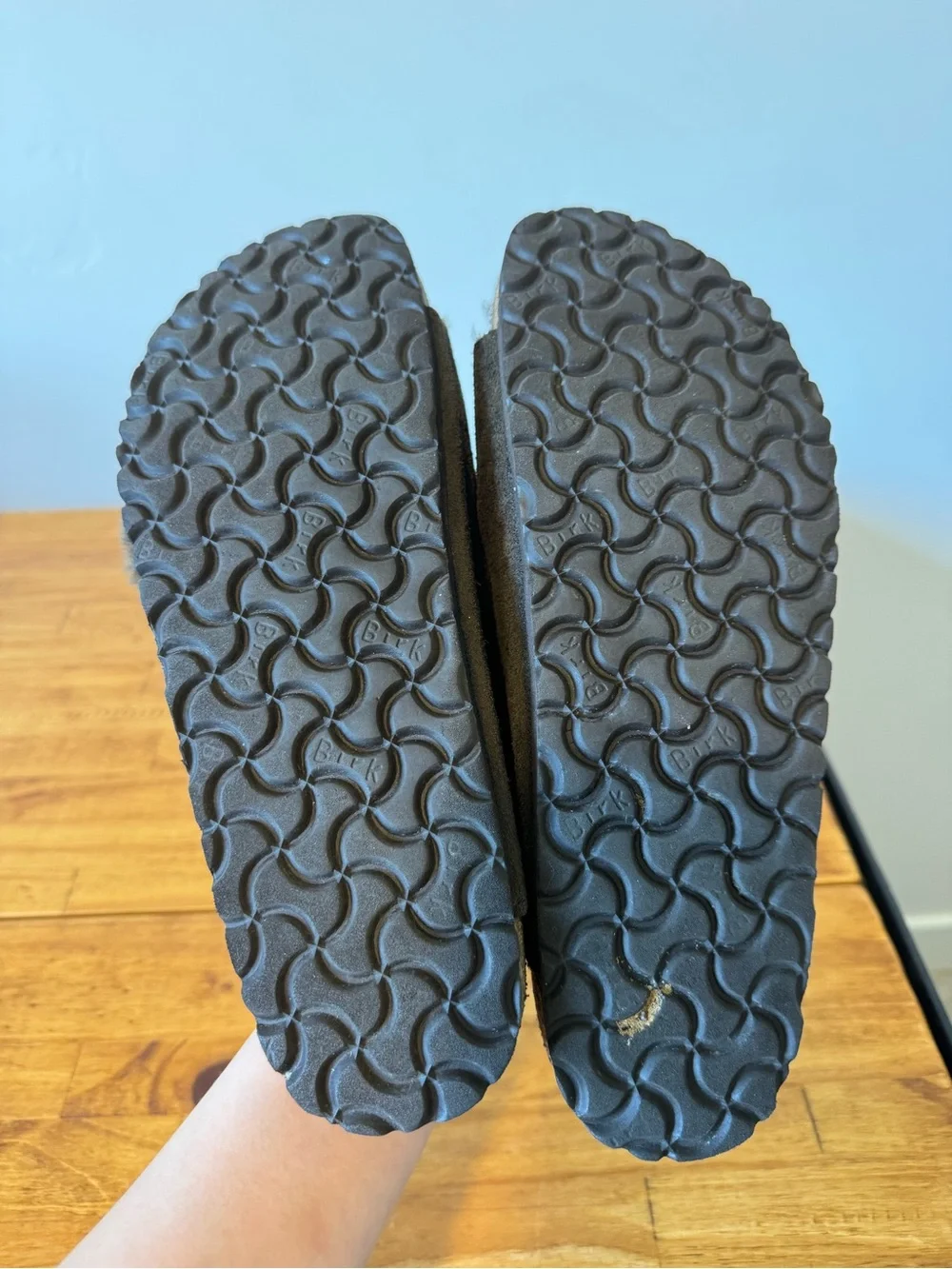 Birkenstock Arizona Shearling Slide Sandals Suede Leather Dark Brown Size 42